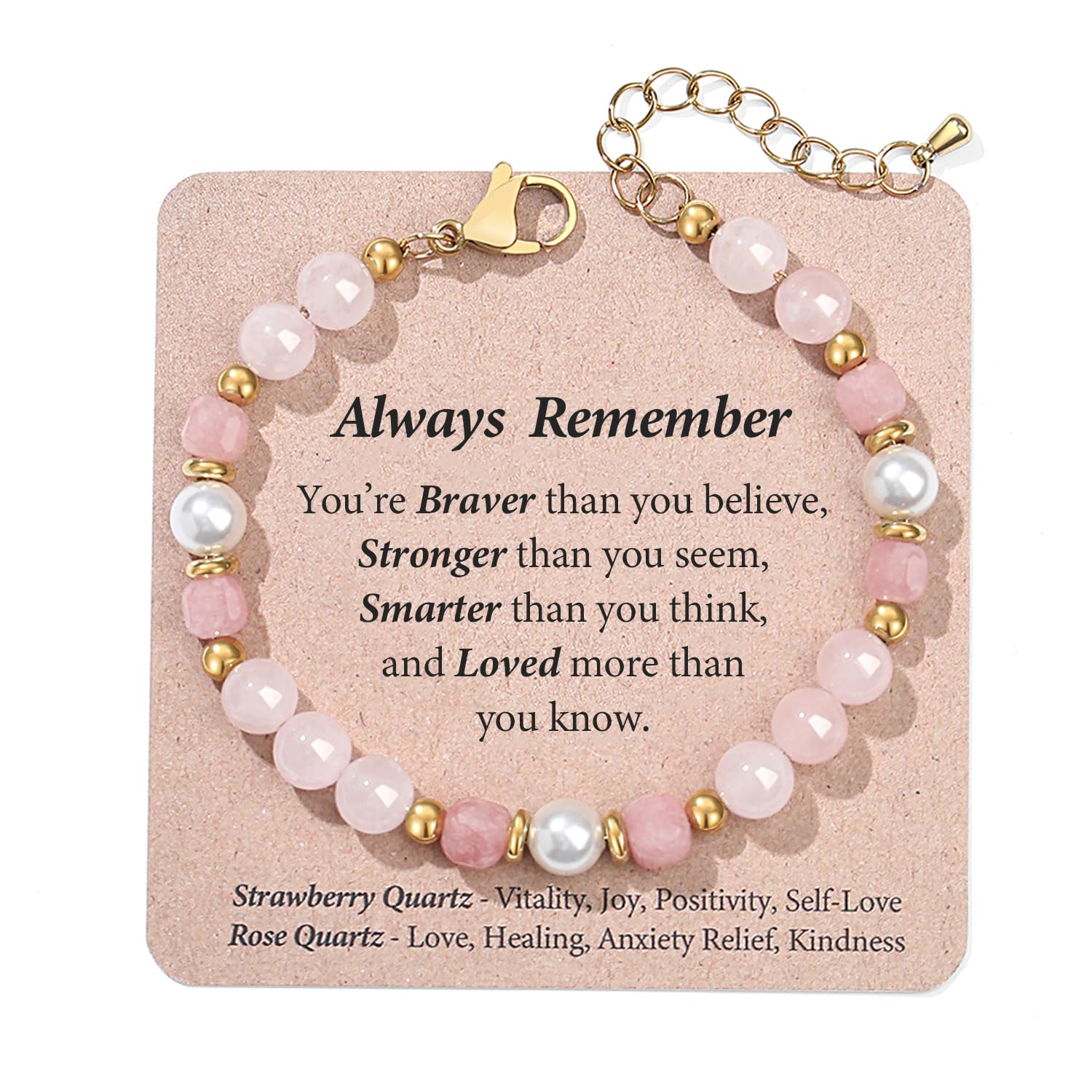 Quietsun Trendy Gifts for Her-Positive/Love/Joy Natural Crystal Bracelets for Girls/Teens/Adults-Adjustable/Handmade-Gift Box Packing