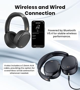 Edifier W80 Over Ear Headphones with -49dB Active Noise Cancelling, Black