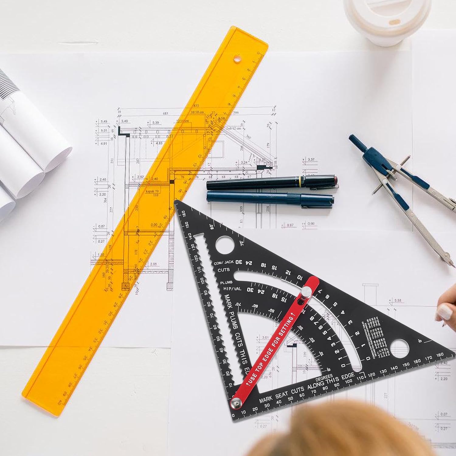 VOSAREA Adjustable Carpenter Square 7 Inch Aluminum Alloy Multifunctional Angle Ruler for Carpentry Projects and Engineering with Precision Marking and Versatile Applications