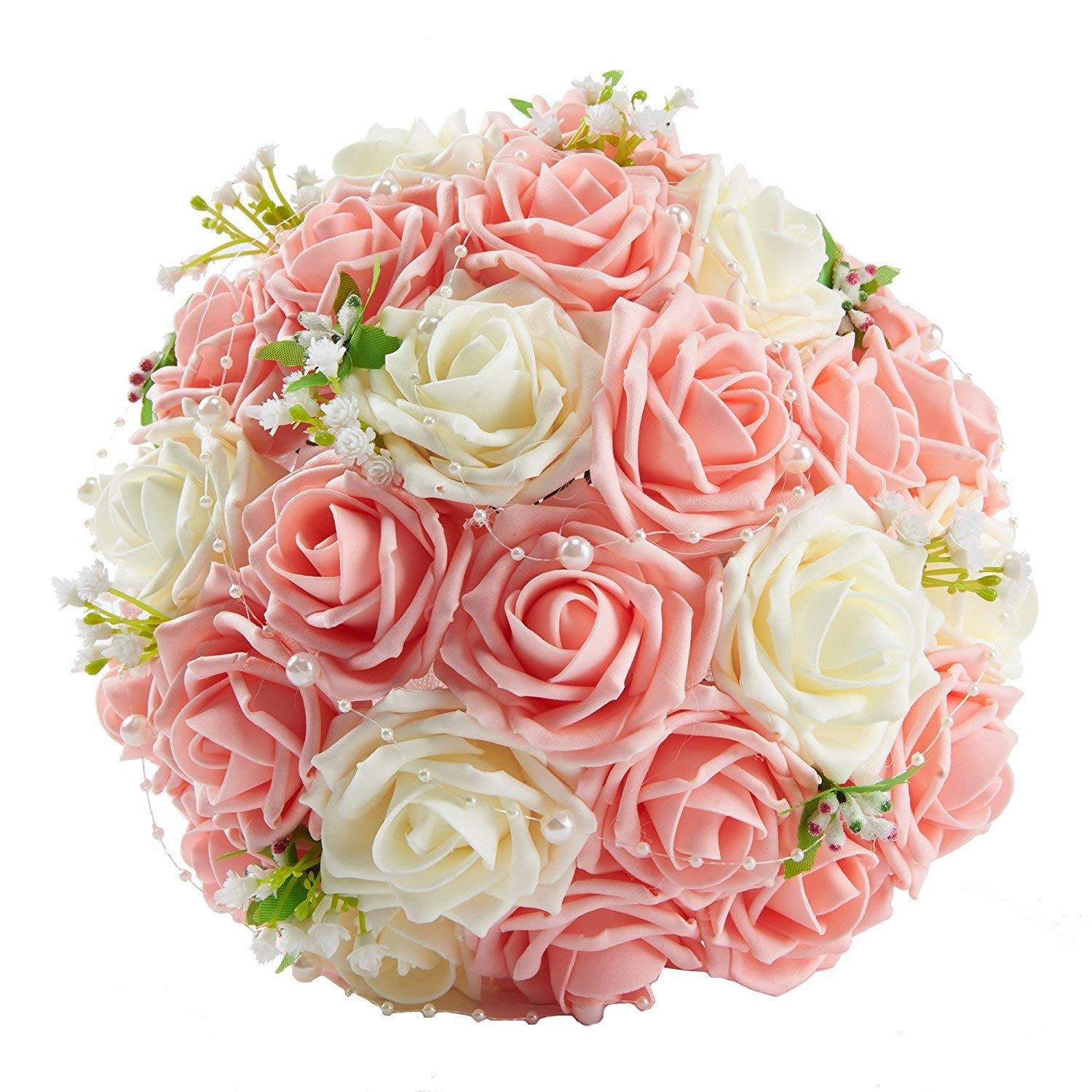 3NH® Bridess Lace Pearl Rose Holding Wedding Bridesmaid With Flower Pink&White