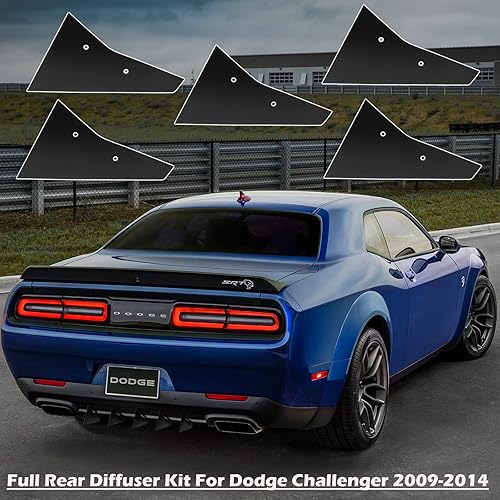 Miniatura 2 de Difusor trasero de 5 aletas para Dodge Challenger SXT SRT RT Hellcat 2009-2014, difusor de parachoques trasero negro aletas de tiburón