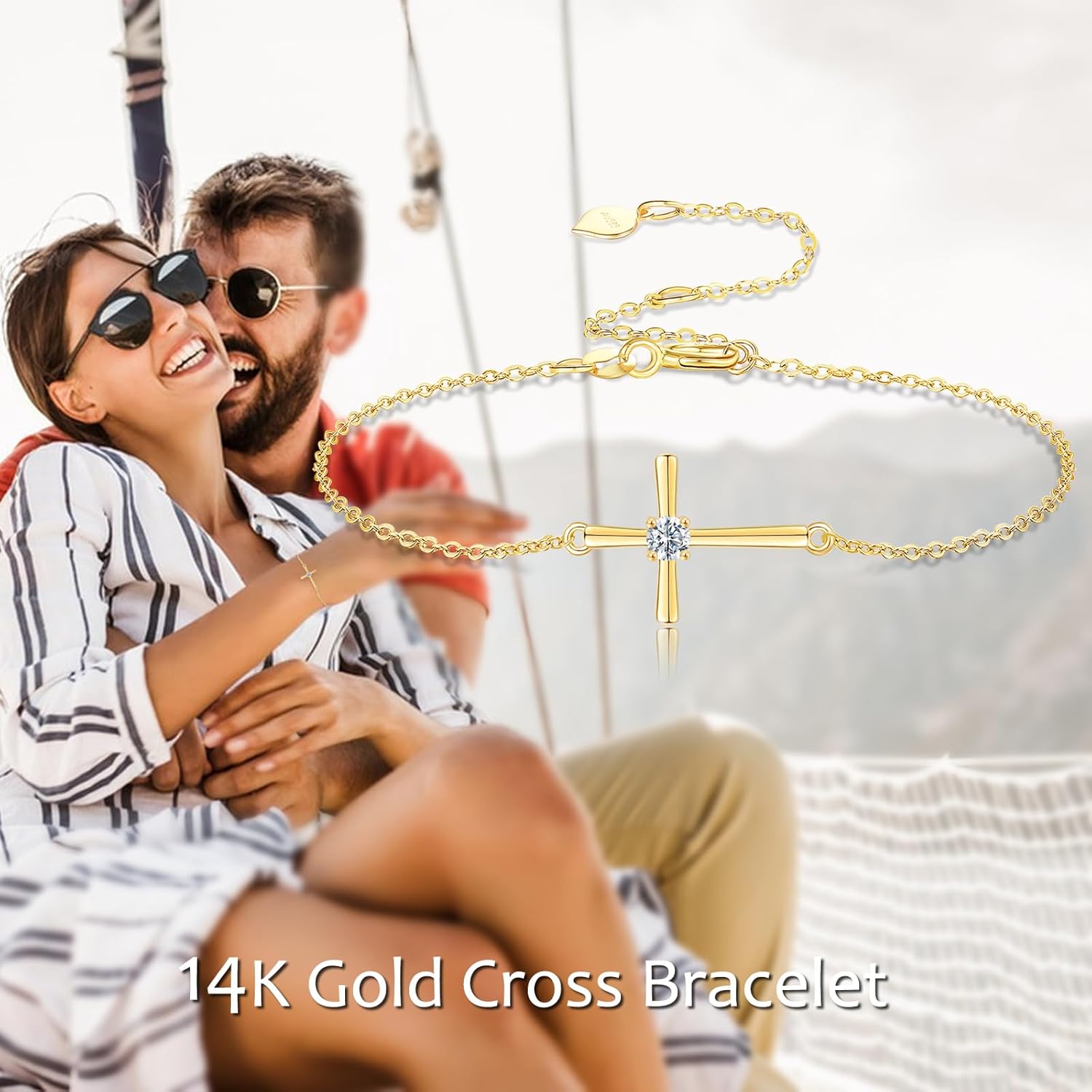 DOVRAN 14K Gold Cross Bracelet for Women Solid Gold Faith Bracelet Real Gold Cross Jewelry for Her - Image 2