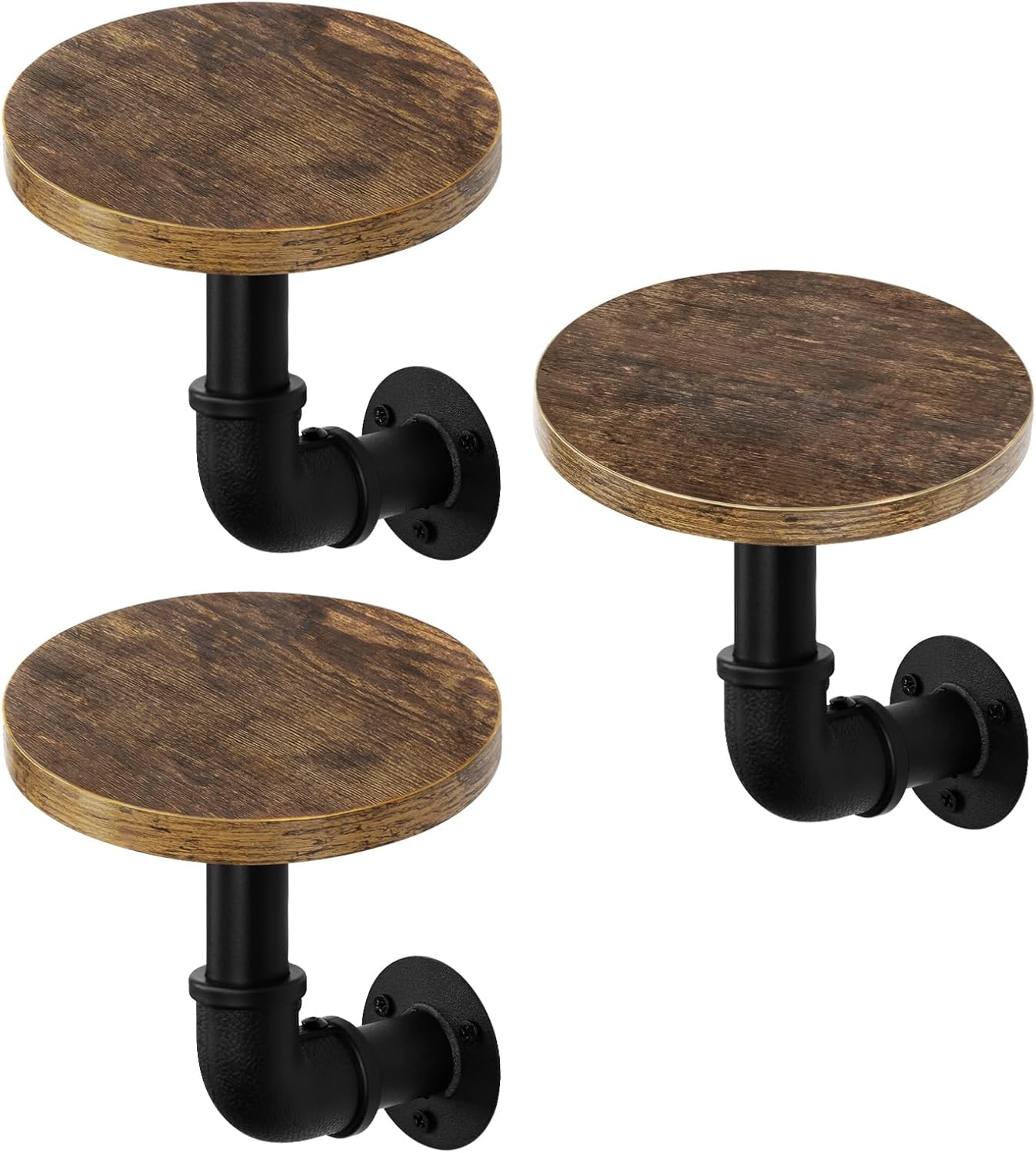 EUGAD Floating Shelves Set of 3, Industrial Pipe Wall Shelves with