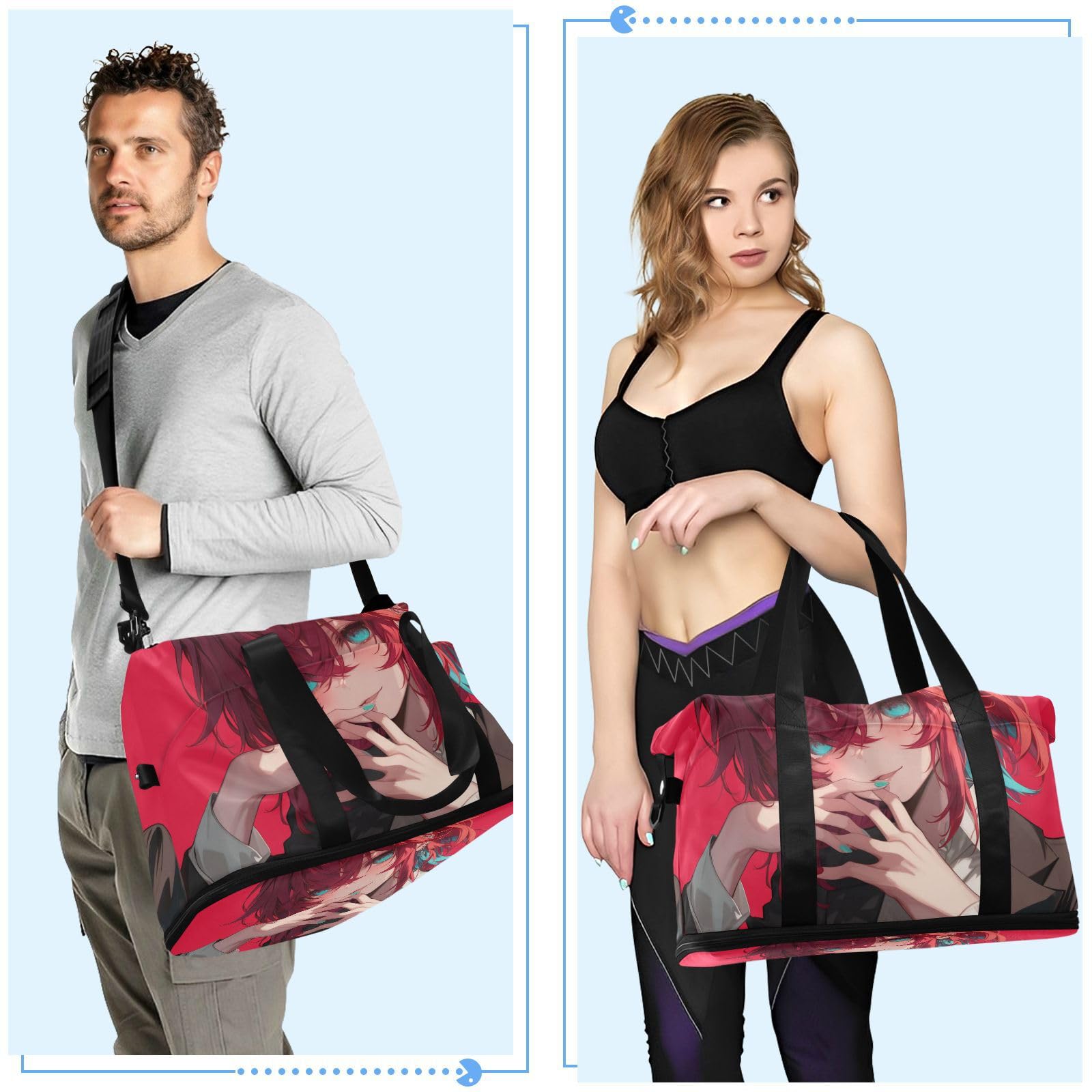 Anime Cool Red Bolsa de viaje con bolsillo húmedo, correa ajustable, bolsa de entrenamiento para viajes de negocios, multifuncional para hombres y mujeres