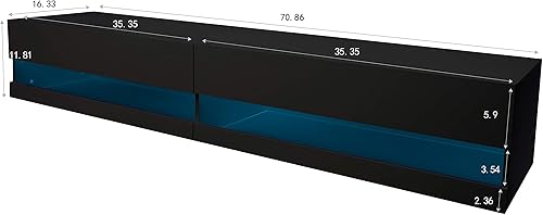 Miniatura 3 de Voohek Moderno soporte flotante para TV montado en la pared con luces LED, 20 colores, centro de entretenimiento con almacenamiento, mesa consola