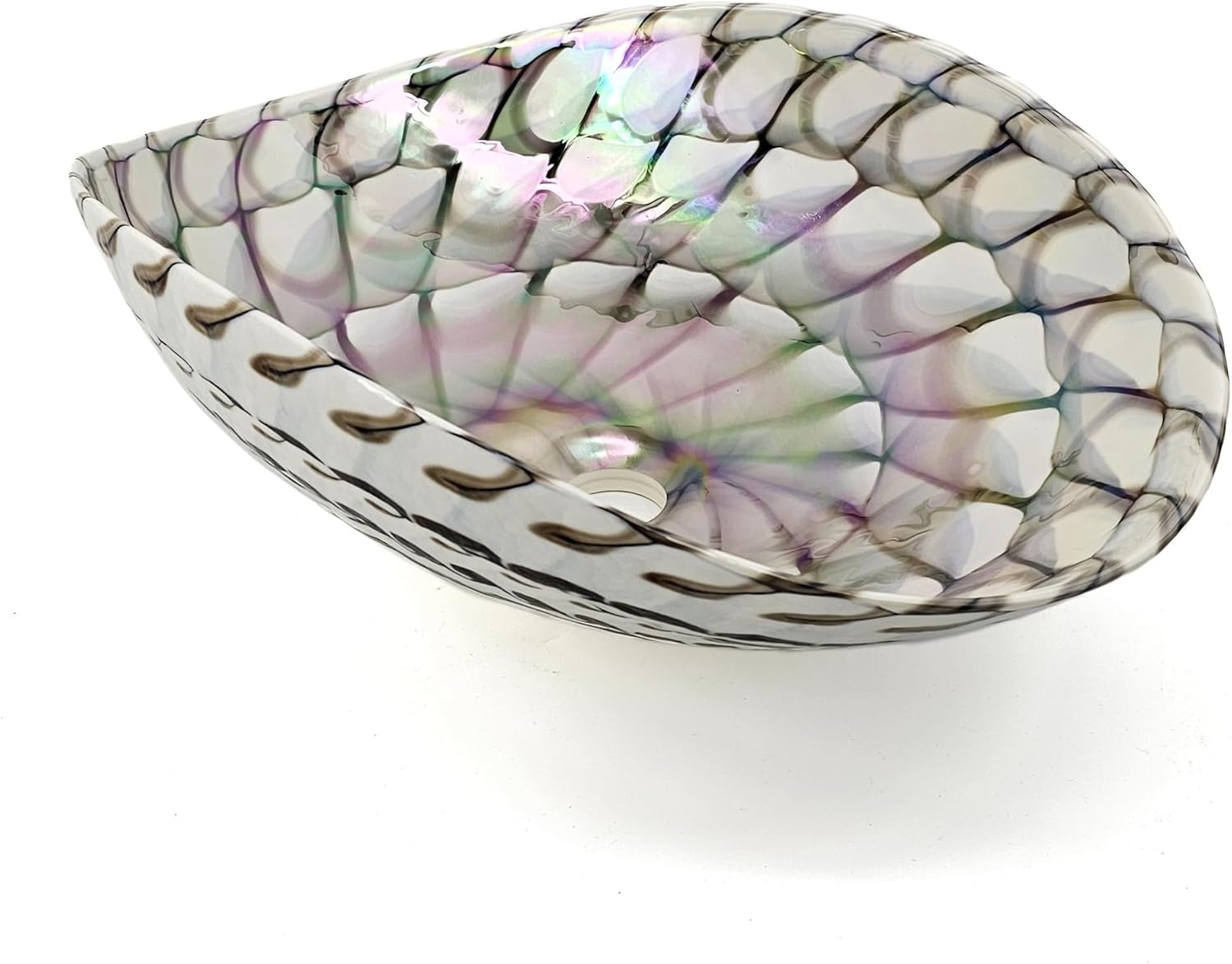 Ruvati 19-inch Art Glass Vessel Sink - Nautilus Brown with Seashell Decorative Pattern - Modern Bathroom Sink Bowl - Glass Vessel Sink for Bathroom Vanity - Countertop Sink Bowl - RVB3022