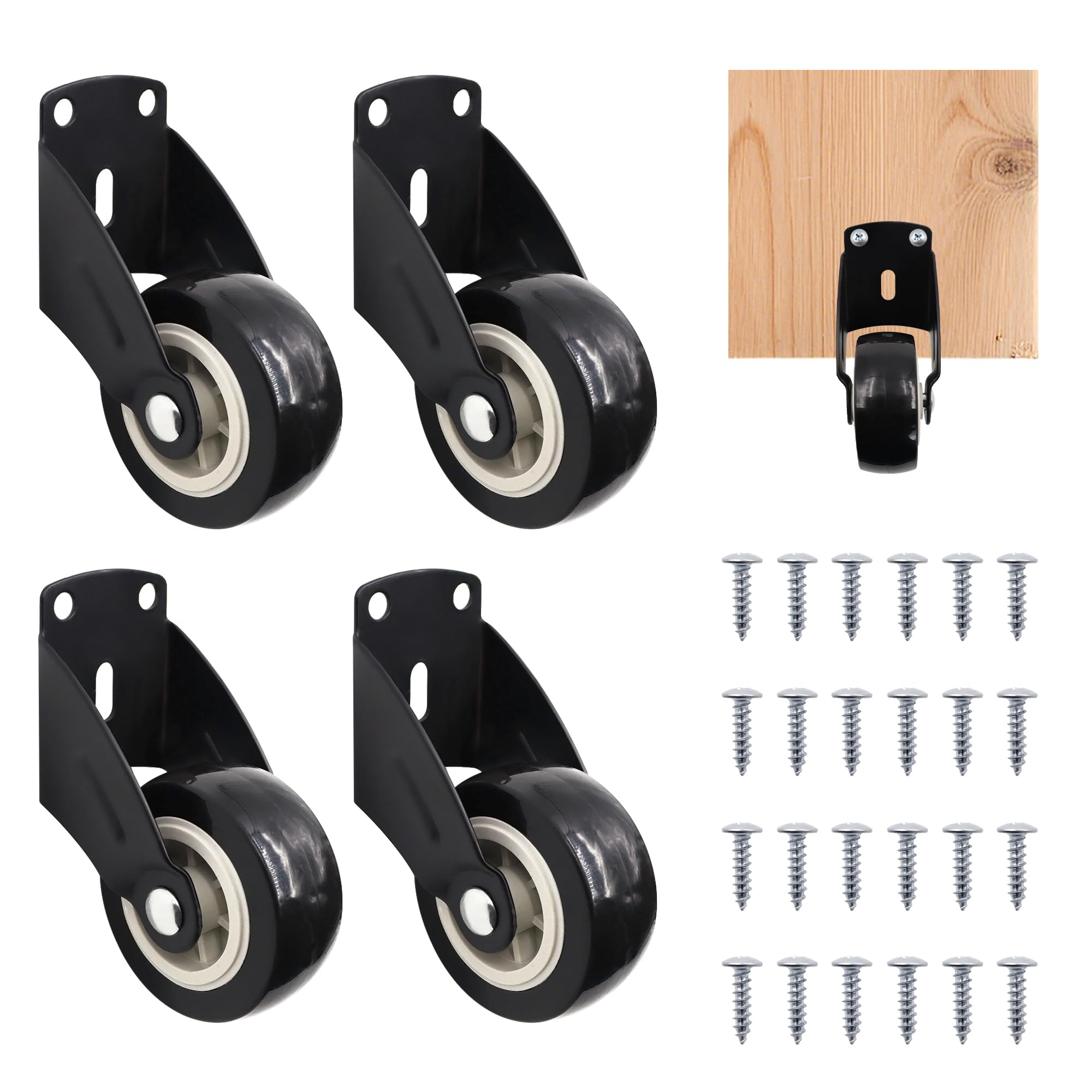 4 Pcs Black Gate Caster Wheels for Wooden Gates,Anti-Sag Screen Door Wheels