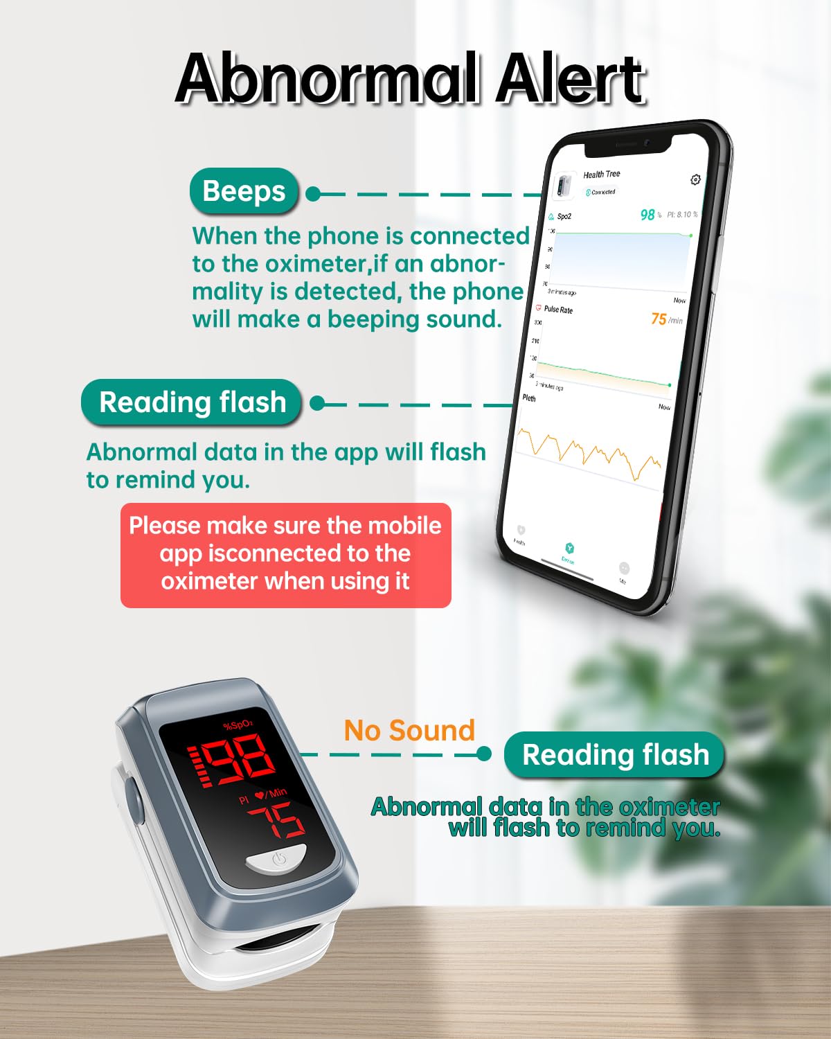JKS50CL Oxímetro de Pulso Bluetooth con App - Saturómetro de Dedo Profesional con Pantalla OLED, Medidor SpO2 y Frecuencia Cardíaca, Alarma de Salud, Pila AAA Incluida