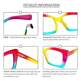 REAVEE 3 Pack Oversized Square Reading Glasses Oprah Style for Women, Blue Light Blocking Large Frame Computer Designer Fashion Readers with Spring Hinge (Rainbow/Orange/Cyan,2.75)