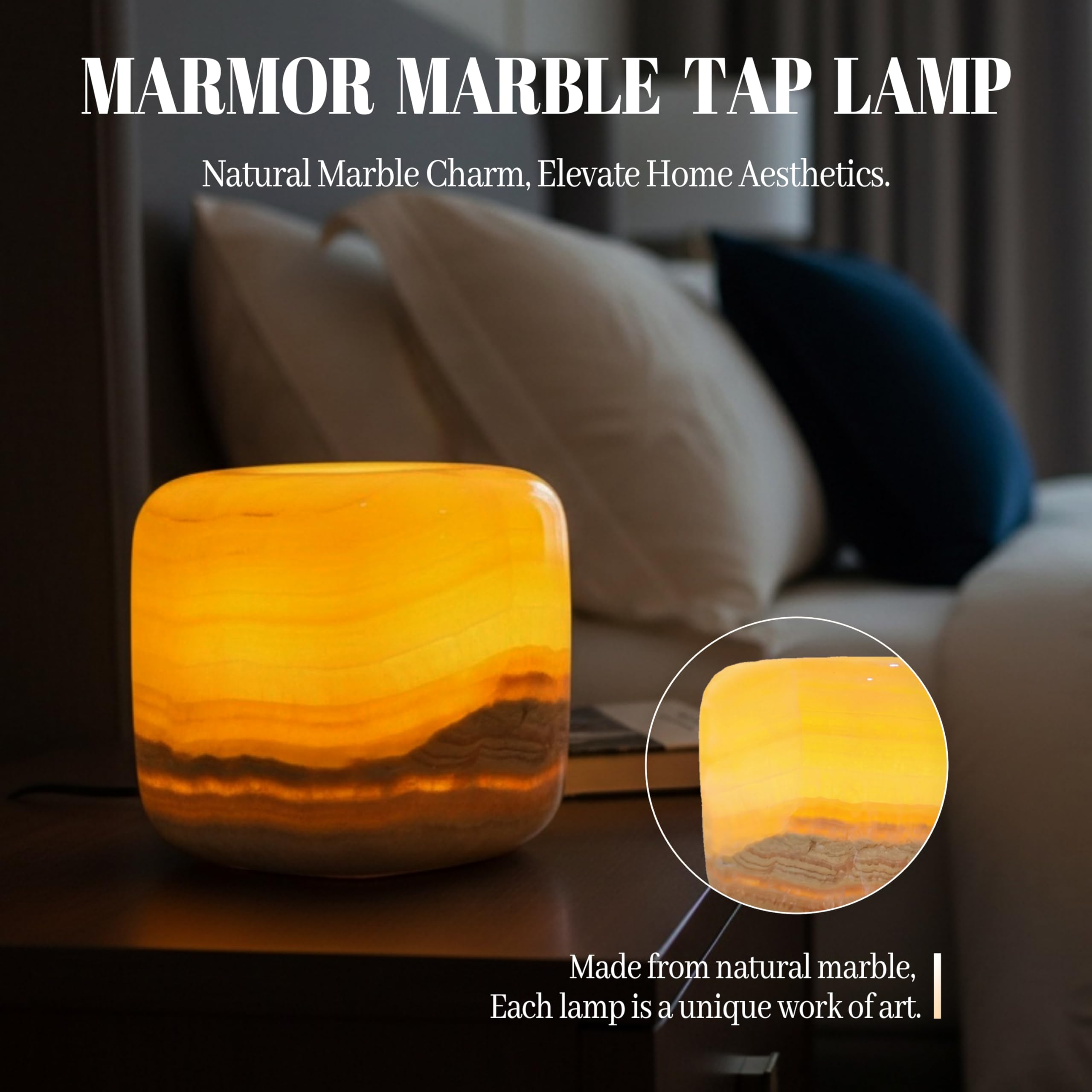 Marmorlampe Nachtlicht Touch-Nachttischlampe für Schlafzimmer, wiederaufladbare kleine Schreibtisch-Nachttischlampe vom Typ C, augenschonende dimmbare LED-Ambientelampe (Amber Jade)
