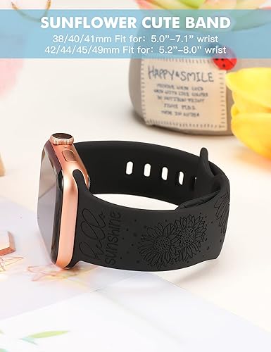 Miniatura 4 de TOYOUTHS Correa de silicona con grabado de girasol compatible con correas de Apple Watch de 1.654, 1.614, 1.575 y 1.496 pulgadas para mujer, diseño