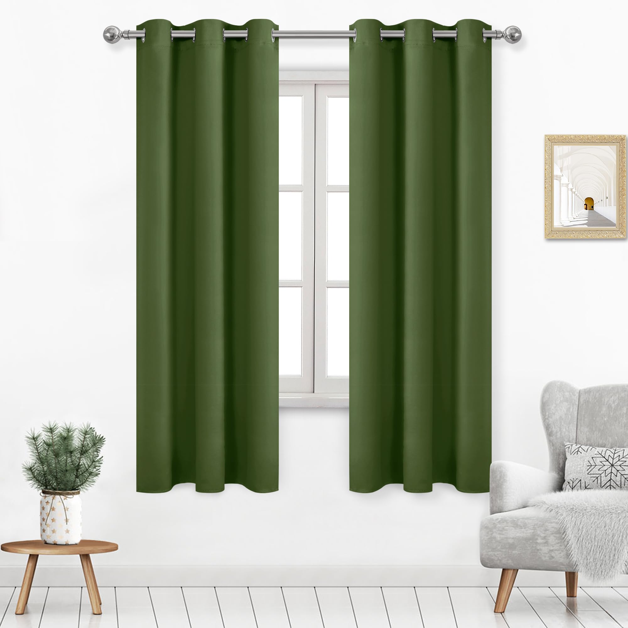 Rideaux occultants vert olive salon thermique isolation intimité