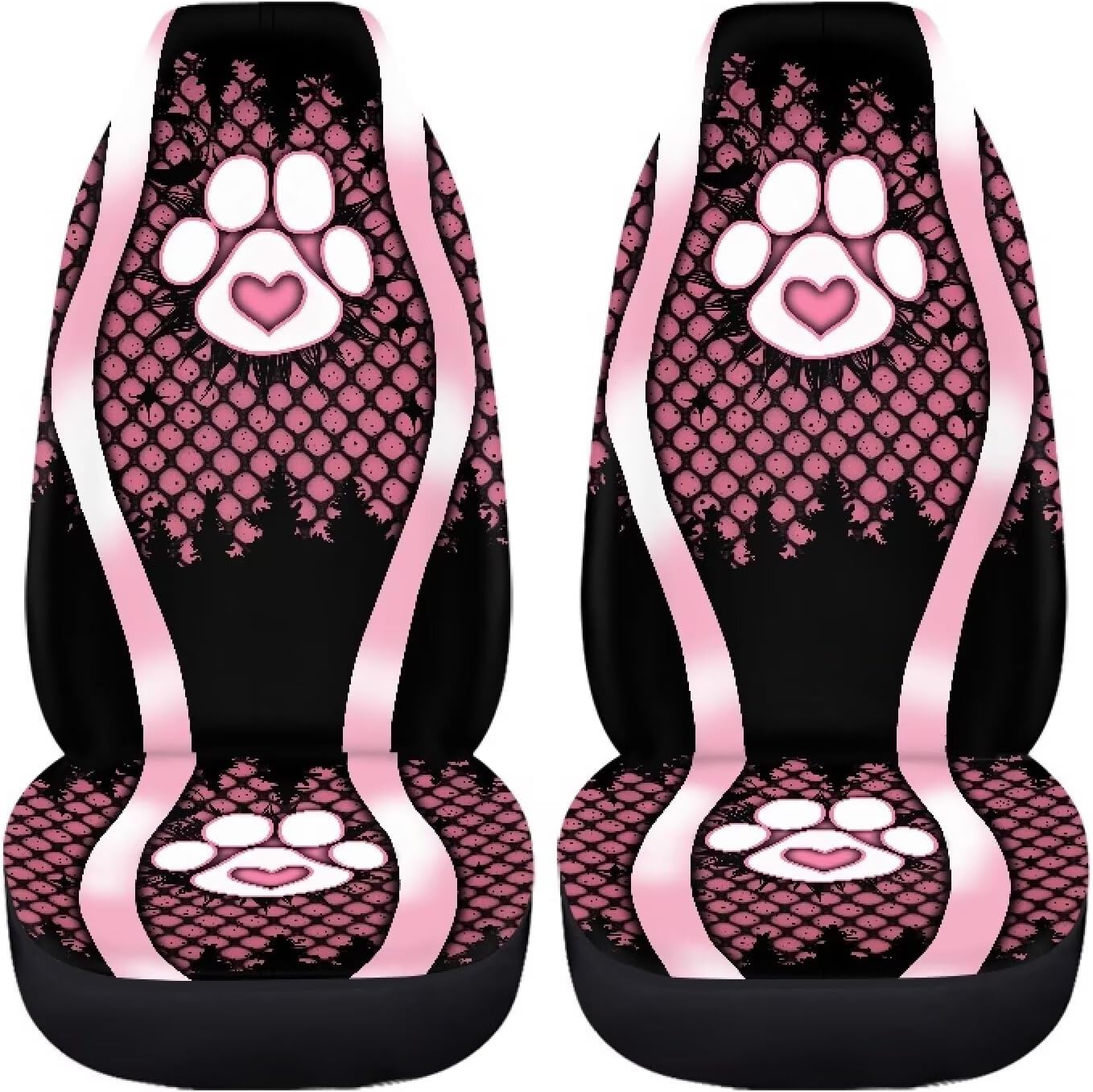 2-Set Paw Printed Car Seat Covers,Universal Front Seat Protectors Stretch Automotive Seat Covers Accessories for Car SUV Sedan Truck Vans Seat