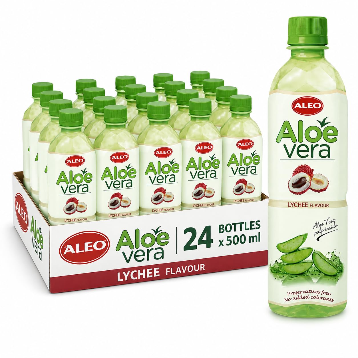 ALEO 0.5L Premium Lychee Aloe Vera Drink - Natural, No Preservatives, No Artificial Colors Superior Taste Award 2025