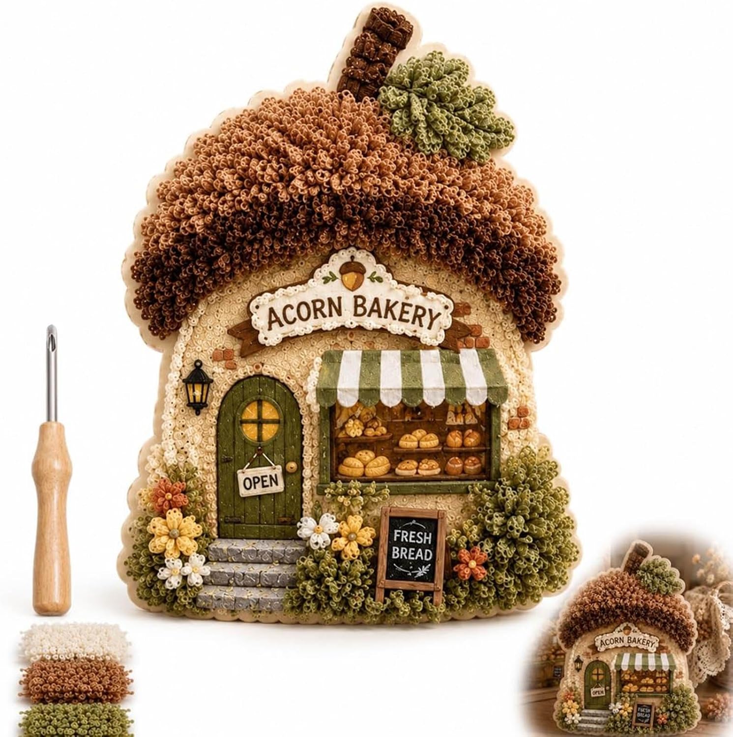 Congzikji Funny Village 3D Fabric Craft DIY Kit, Floral Mushroom Cottage ,F