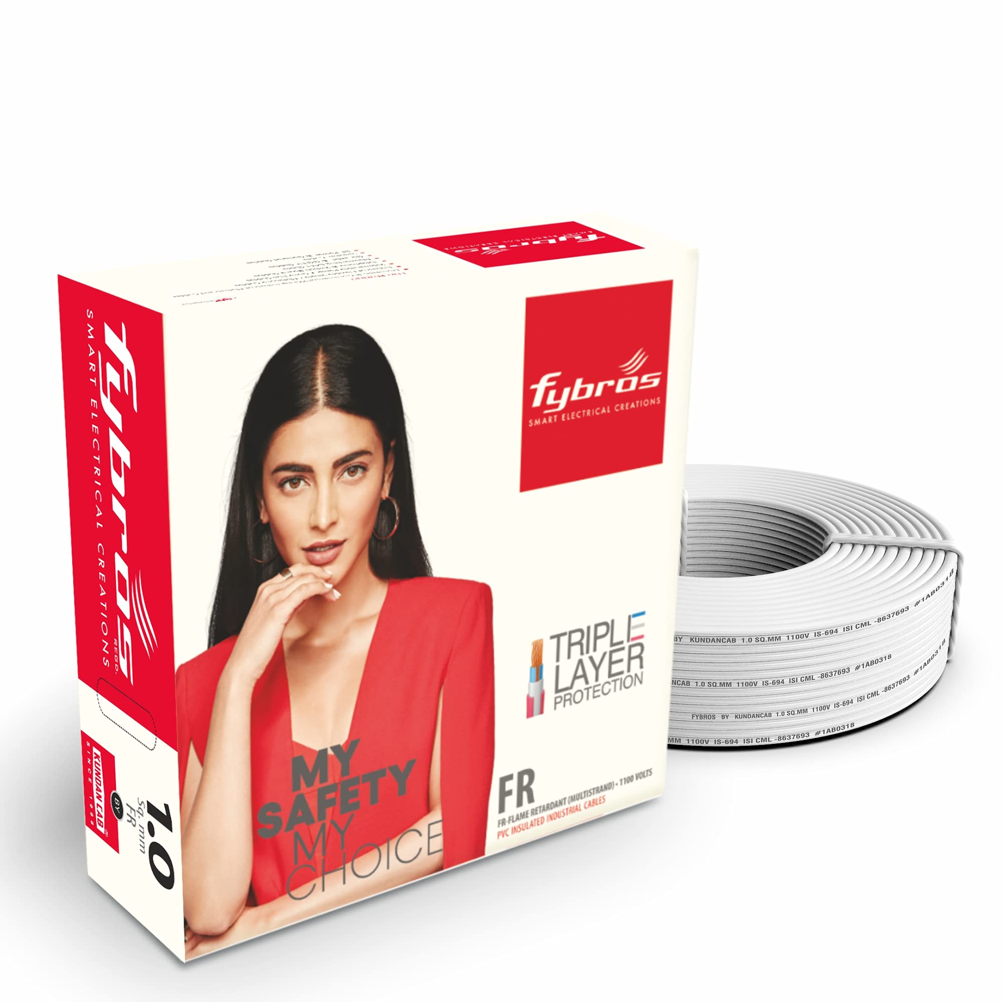 Buy Fybros PVC Insulated 1 Sq Mm Wire Multistrands Flame Retardant White Copper Wires & Cables