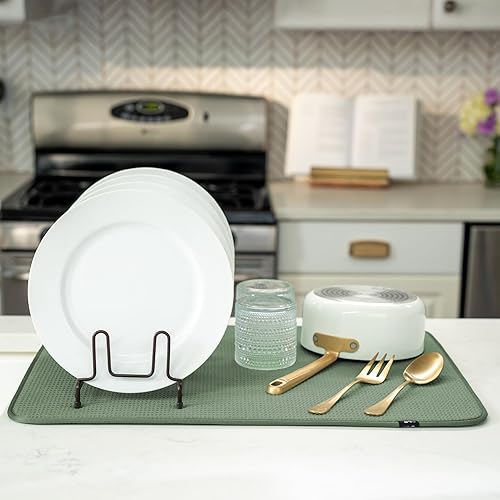 Miniatura 121 de S&T INC. Tapete de microfibra para secado de platos, reversible y absorbente para cocina, de 16 x 18 pulgadas, color negro