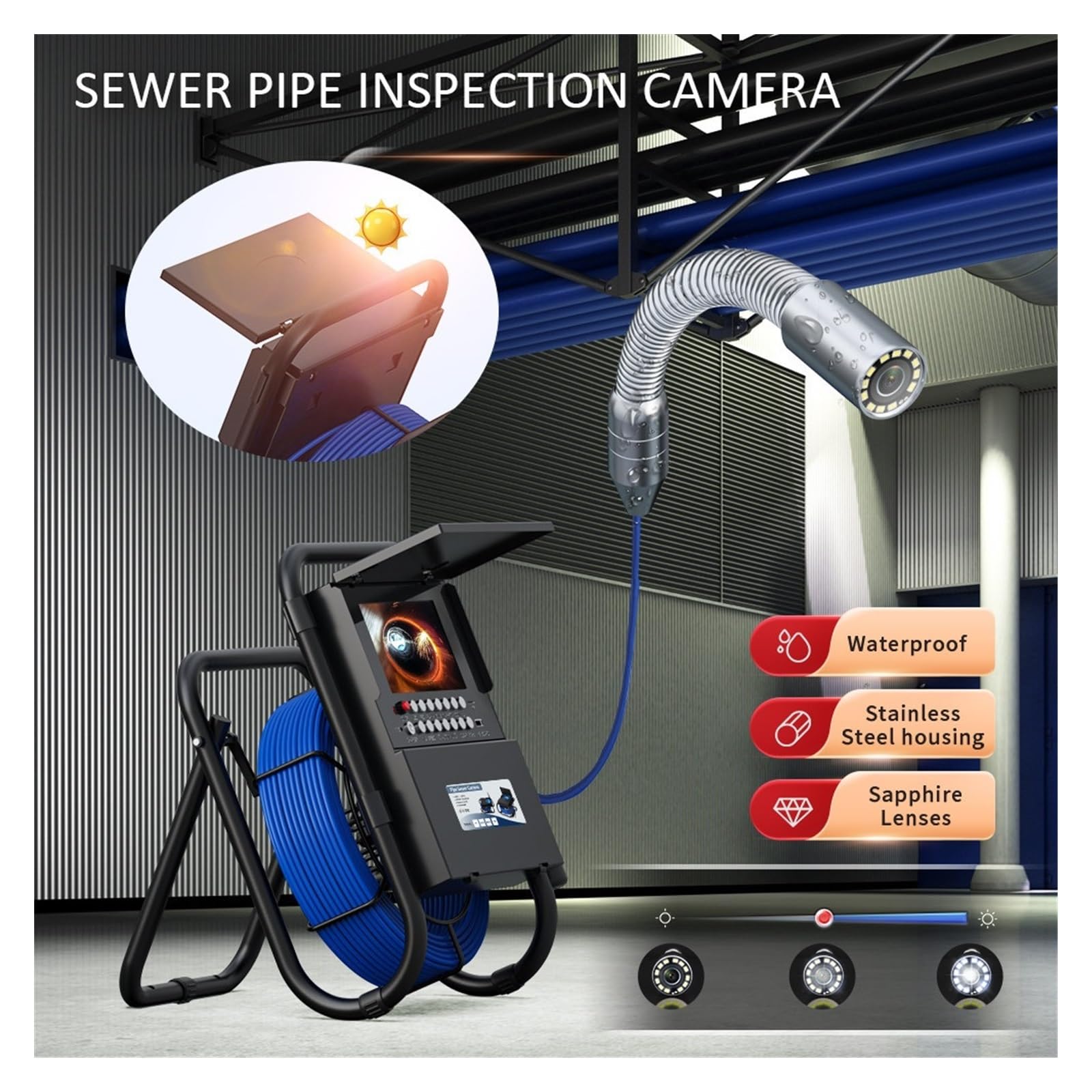 Endoscopio cámara de inspección tuberías con autonivelación 512HZ localizador drenaje tubería alcantarillado DVR Industrial fontanero endoscopio(50m,23MM CAMERA)