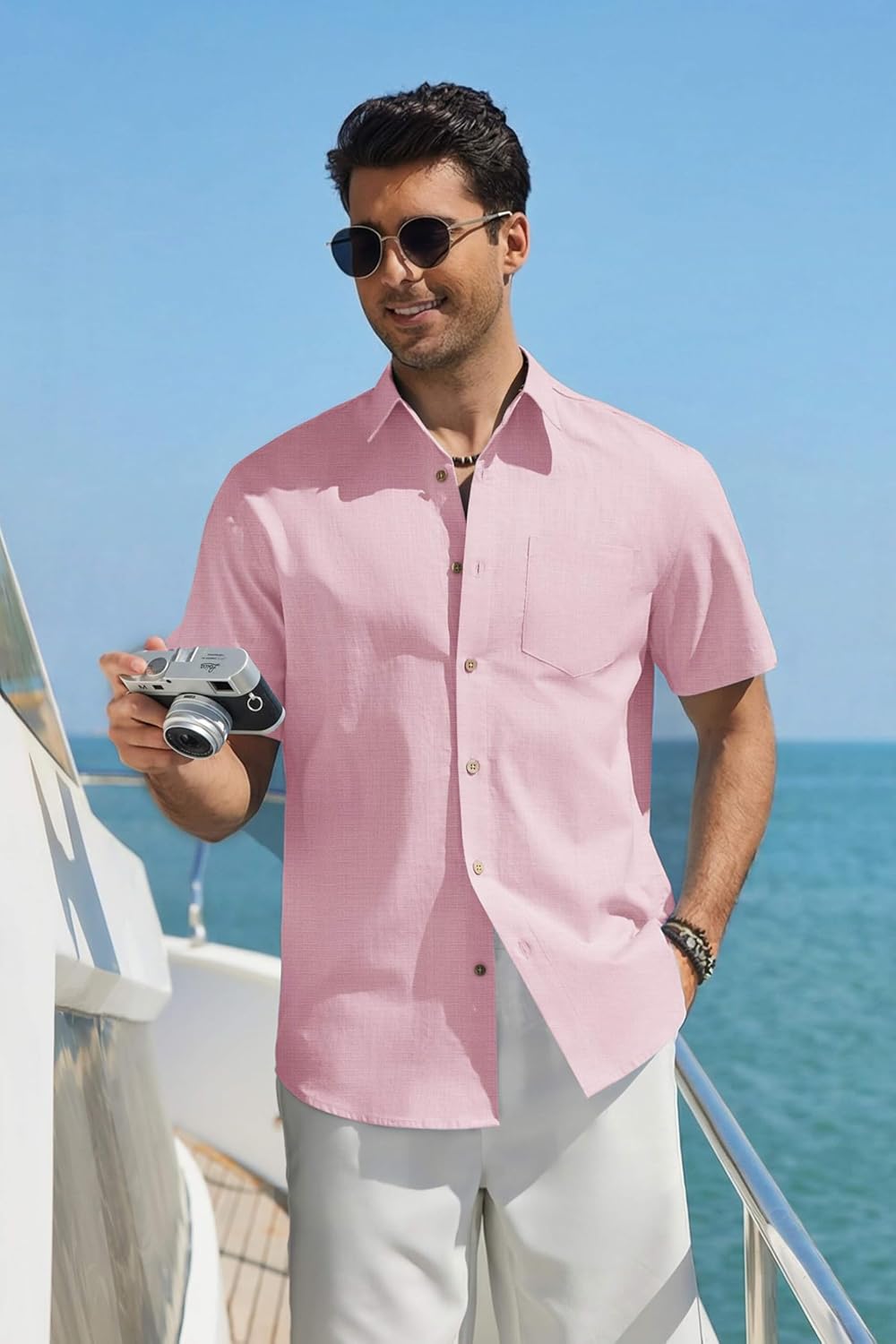 COOFANDY Men's Button Down Short Sleeve Shirt Cotton Casual Summer Shirts Textured Beach Vacation Shirts for Men - Image 2