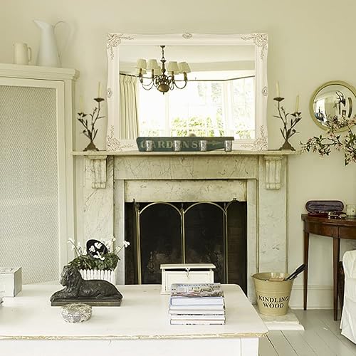 Miniatura 2 de Espejo vintage marfil montado en la pared para sala de estar, dormitorio, baño, 32 x 24 pulgadas