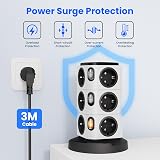 Tower Extension Lead with USB Slots and Night Light, Acodot 12 Way Multi Plug Extension & 3 USB Slots,Surge Protection Extension Lead 3M of Pure Copper Wire for Home, Office - 3