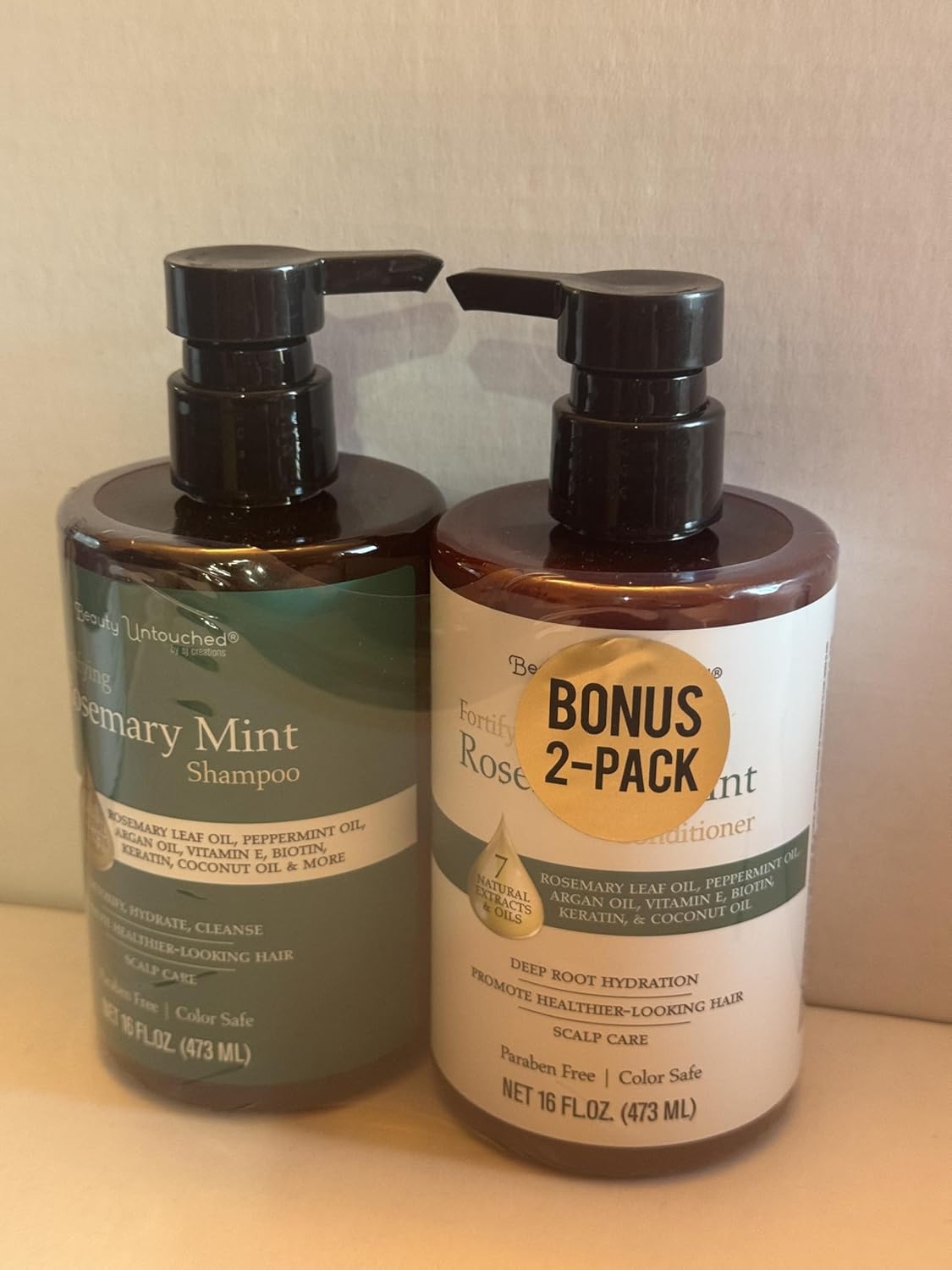 Beauty Untouched Rosemary Mint Shampoo & Conditioner 2-Pack, Deep Root Hydration, Paraben Free, Color Safe, 16 FL OZ