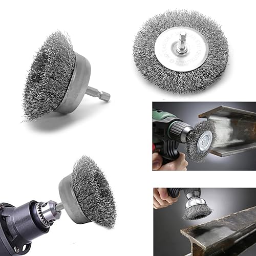 Miniatura 3 de Cepillo de alambre de 2 pulgadas, rueda hexagonal de 14 de pulgada y cepillo de copa para taladro, cepillo de alambre de acero al carbono prensado