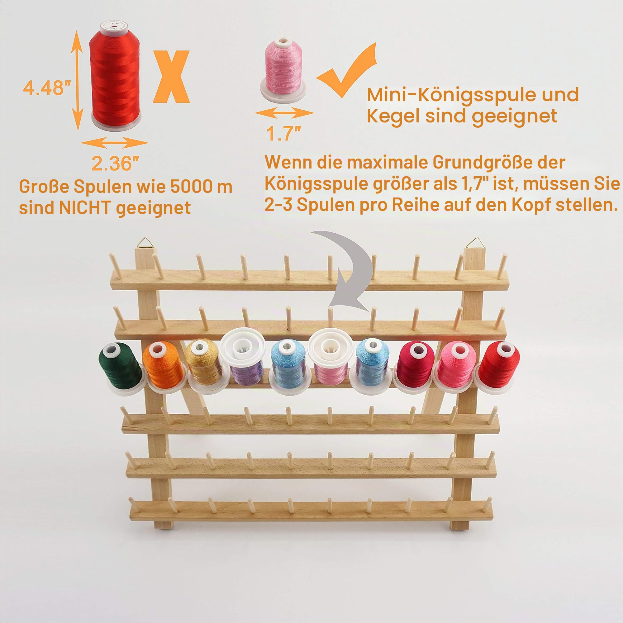 New brothread 4x60 Spulen Holz Fadenhalter/Garnhalter/Fadenspulen Organizer mit Haken zum Aufhängen für Stickerei, Quilten, Nähen, Haare Flechten