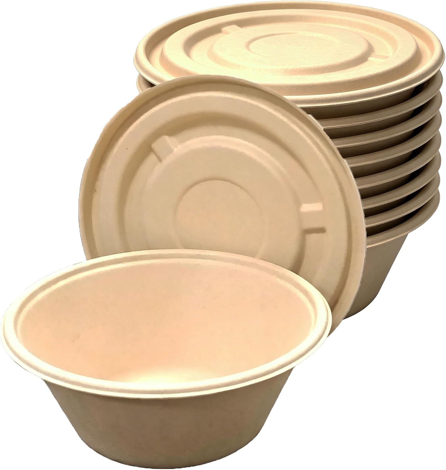 100 Pack 25 oz Disposable Soup Bowls with Lids for Soup Salad Meal Prep | Heavy duty bamboo bowls for ramen, takeout, catering, parties, and leftovers; microwave and oven safe for easy reheating.