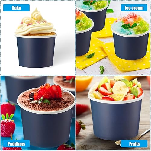 Vista 5 de 100 cuencos de papel desechables para helados, recipientes de postre para yogur y postre, cuencos desechables de yogur para postre, para alimentos