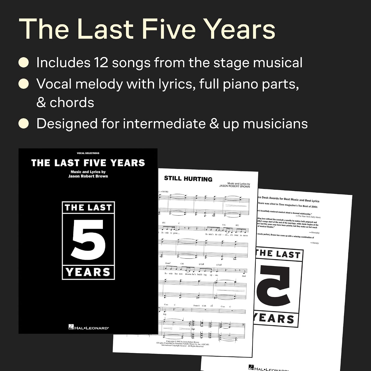 The Last Five Years - Vocal Selections | Sheet Music Book for Piano/Vocal/Guitar | Contemporary Musical Theatre Songs by Jason Robert Brown for Intermediate Singers Students and Audition Performance