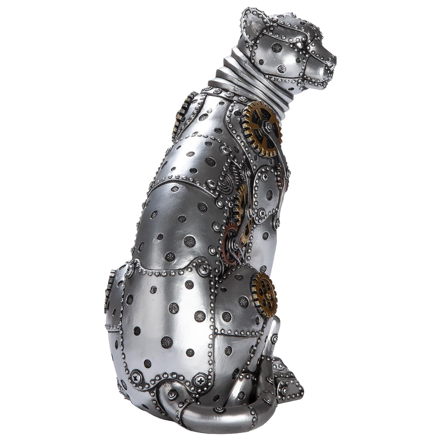 GILDE Steampunk - Figura de Leopardo (Resina, 25 x 19 cm), diseño de Engranajes, Color Plateado