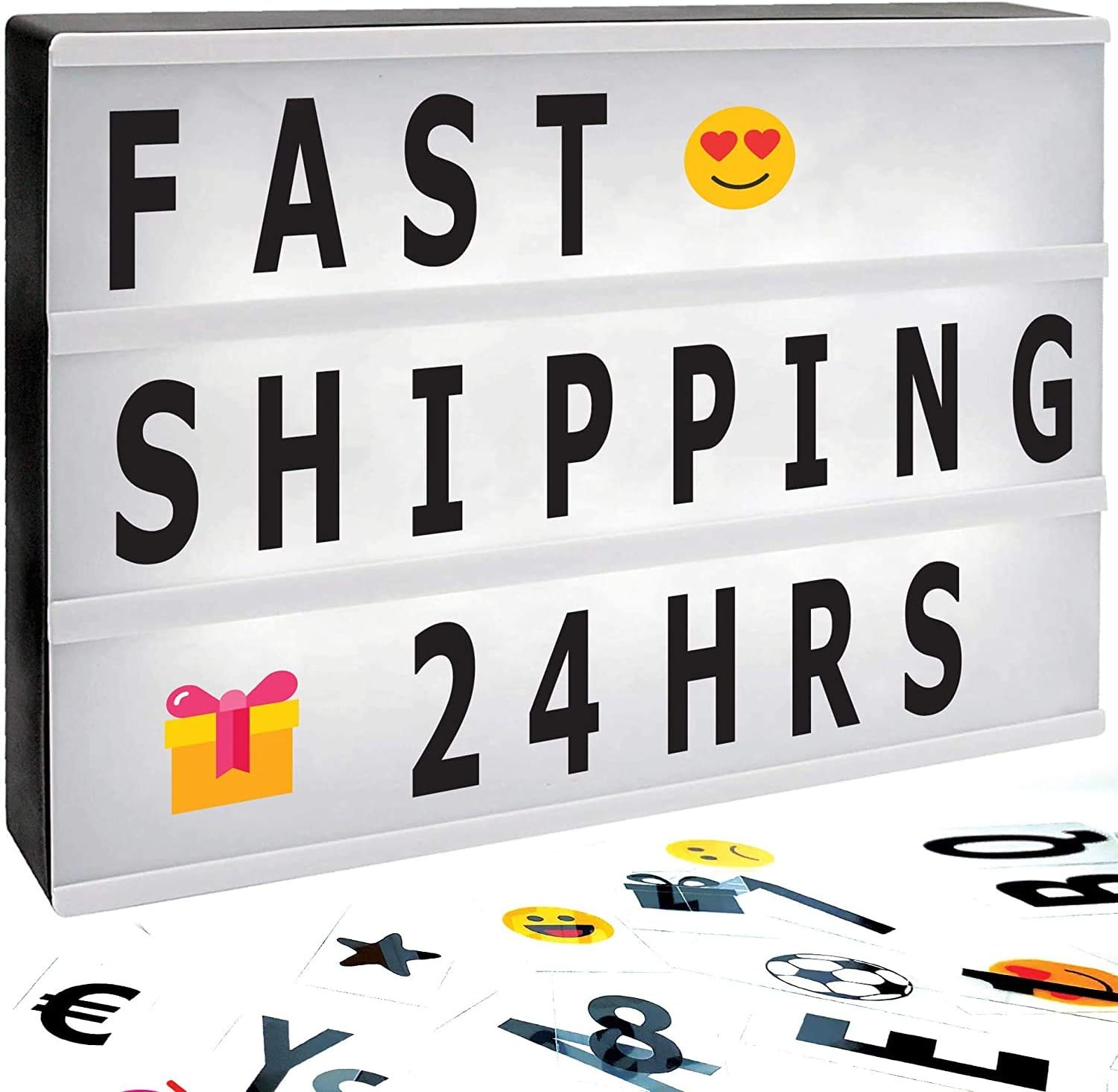 SAMTIAN A4 Cinematic Light Box Lightbox with 100 Letters, Emoji, Smilies and Symbols - Personalise Your own Message - Battery or USB Power