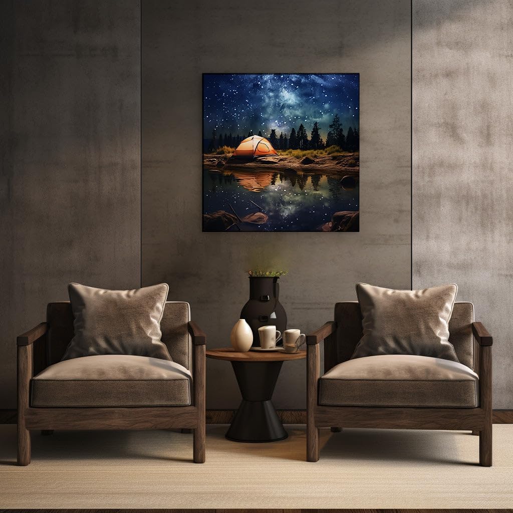 Canvas for Living room. Enchanted Evening: Camping Under a Canopy of Stars, 27 x 18 inch Canvas Wall Art - Nature'S Tranquility - Modern Home Decor - 69x46 cm (27x18 inch)