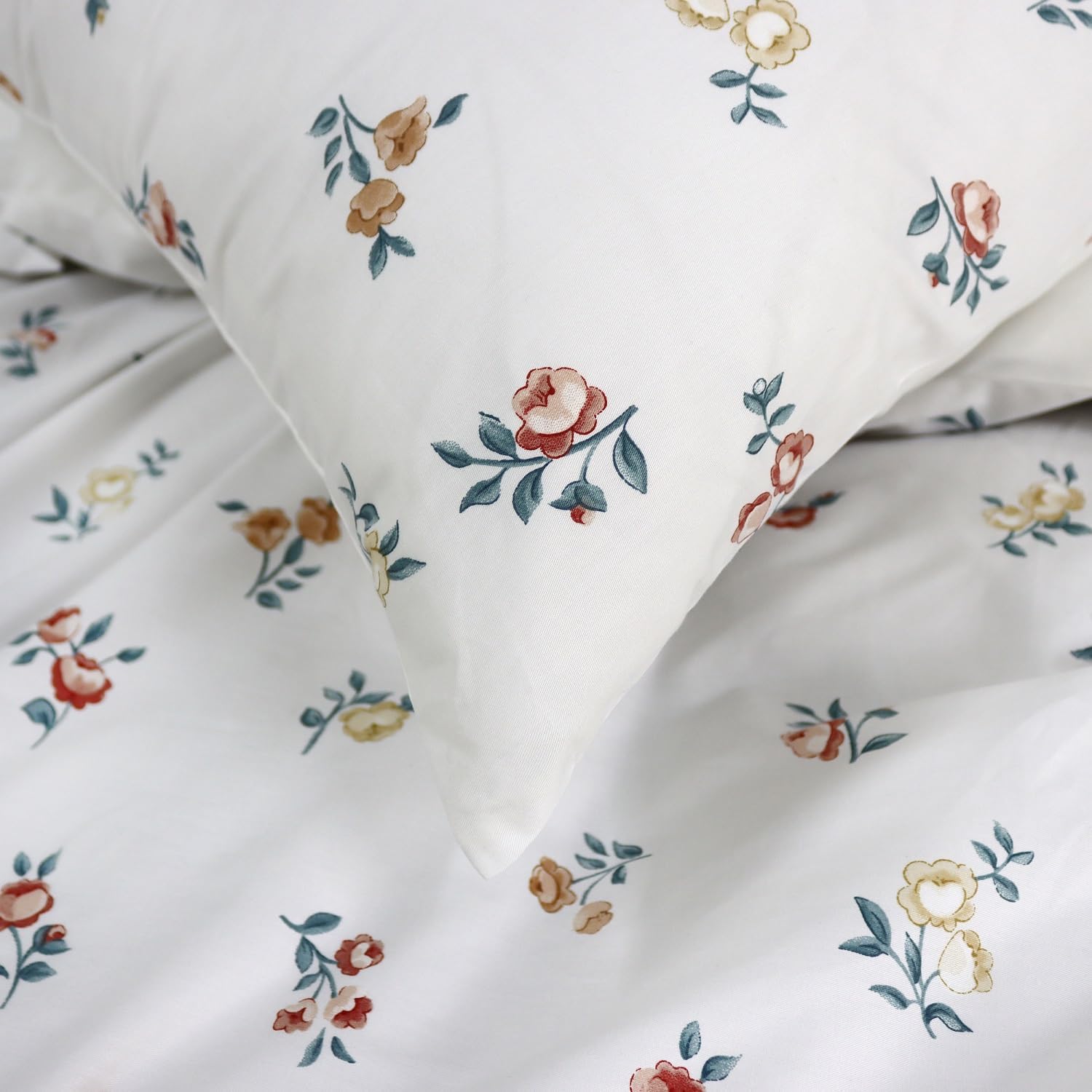 Lemfux Queen Size Duvet Cover Set 3-Piece, Cotton Crushed Flower Coquette Design | Soft White Garden Style Floral Bedding, 1 Queen Duvet Cover 90"x90" and 2 Standard Size White Pillowcases 20"x30"