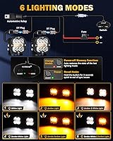 Vista 2 de Auxbeam Paquete de módulos LED de color ámbar blanco de 3 pulgadas con cubiertas de luz negra, 6 modos de luces estroboscópicas de doble