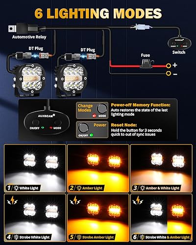 Miniatura 2 de Auxbeam Paquete de módulos LED de color ámbar blanco de 3 pulgadas con cubiertas de luz negra, 6 modos de luces estroboscópicas de doble