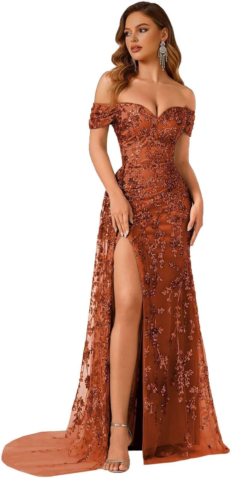 Prom Dress 2026 Off Shoulder Tulle Laces Mermaid Evening Gown with Train High Slit Formal Wedding Guests Dresses