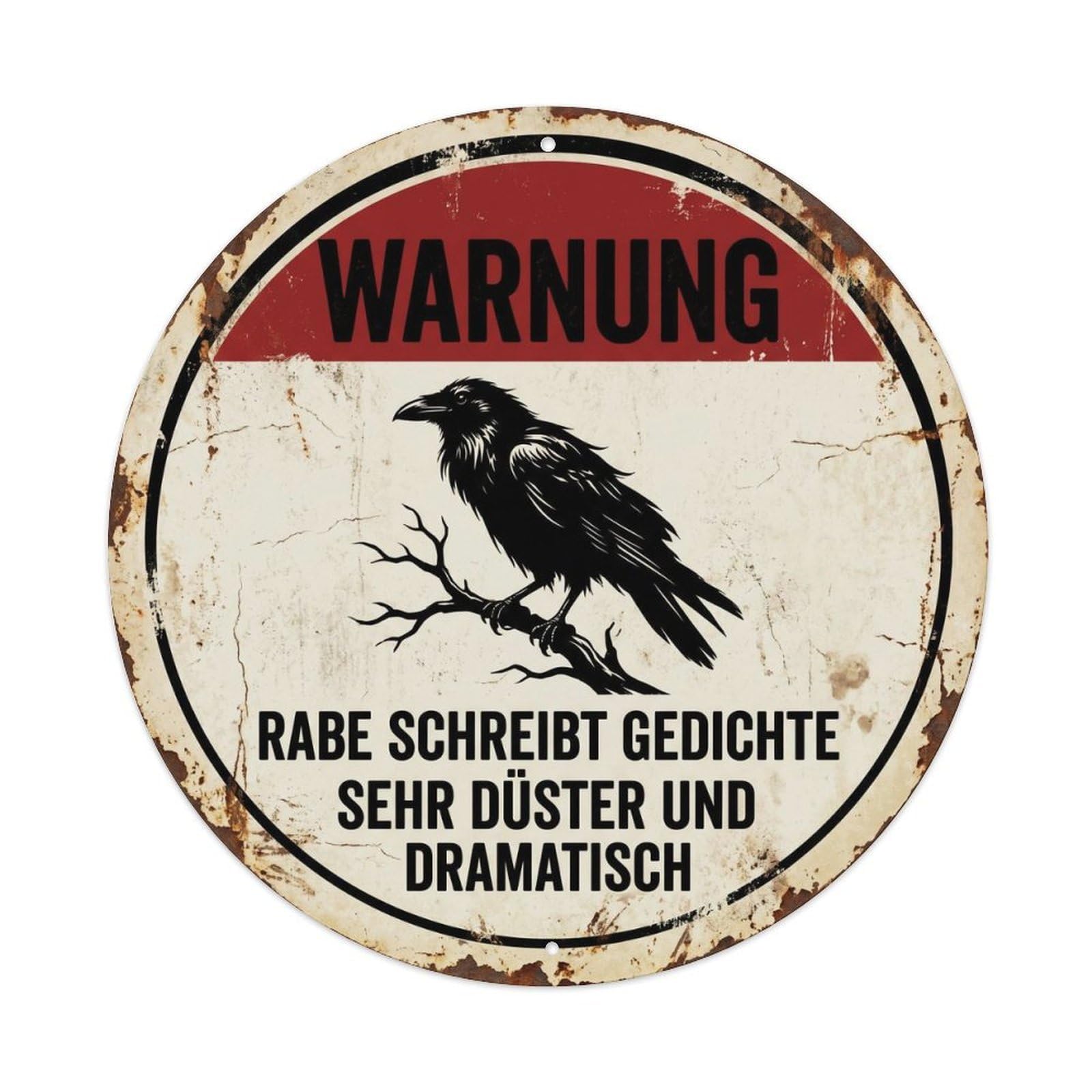 Fqcyn Style Moody Raven Dark Poet Metal Tin Sign Plaque Wall Decor For Cafe, Club Bar, Office, Home Garden Round Metal Poster 8X8inch