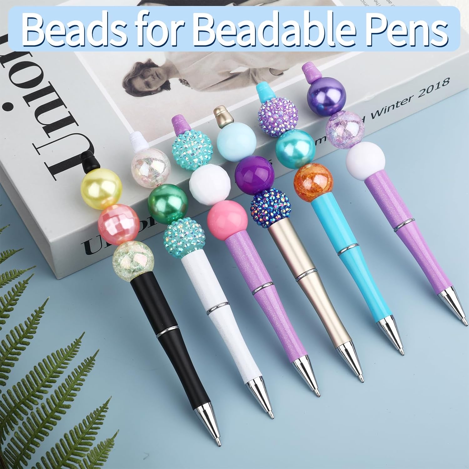 50Pcs 20mm Beads for Pens, Acrylic Bubblegum Rhinestone Beads for Jewelry Making, Craft Bead with Holes, Crystal Resin Chunky Large Mixed Bead Bulk for Pen Beadable Keychains Bracelets Necklace - Image 4