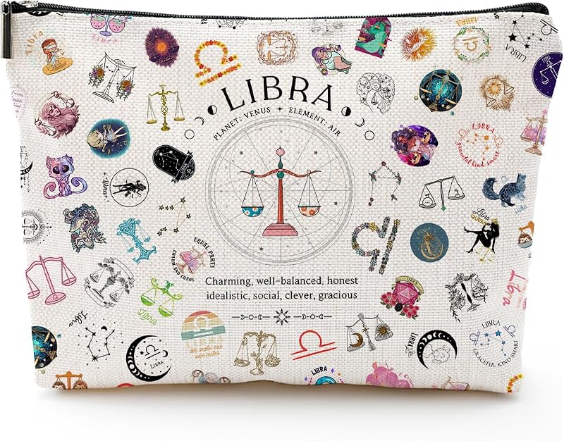 Necessaire de maquiagem XYZONE com estampa Libra, estojo cosmético para viagem, 20,07 x 17,02 x 0,51 cm
