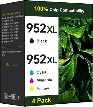 Toner Kingdom Ink Cartridges Remanufactured for HP 952 XL Ink Cartridge Combo Pack Work for HP OfficeJet 8702 OfficeJet Pro 7720 7740 8210 8710 8720 8730 8740 Series 4 Pack Black Cyan Yellow Magenta