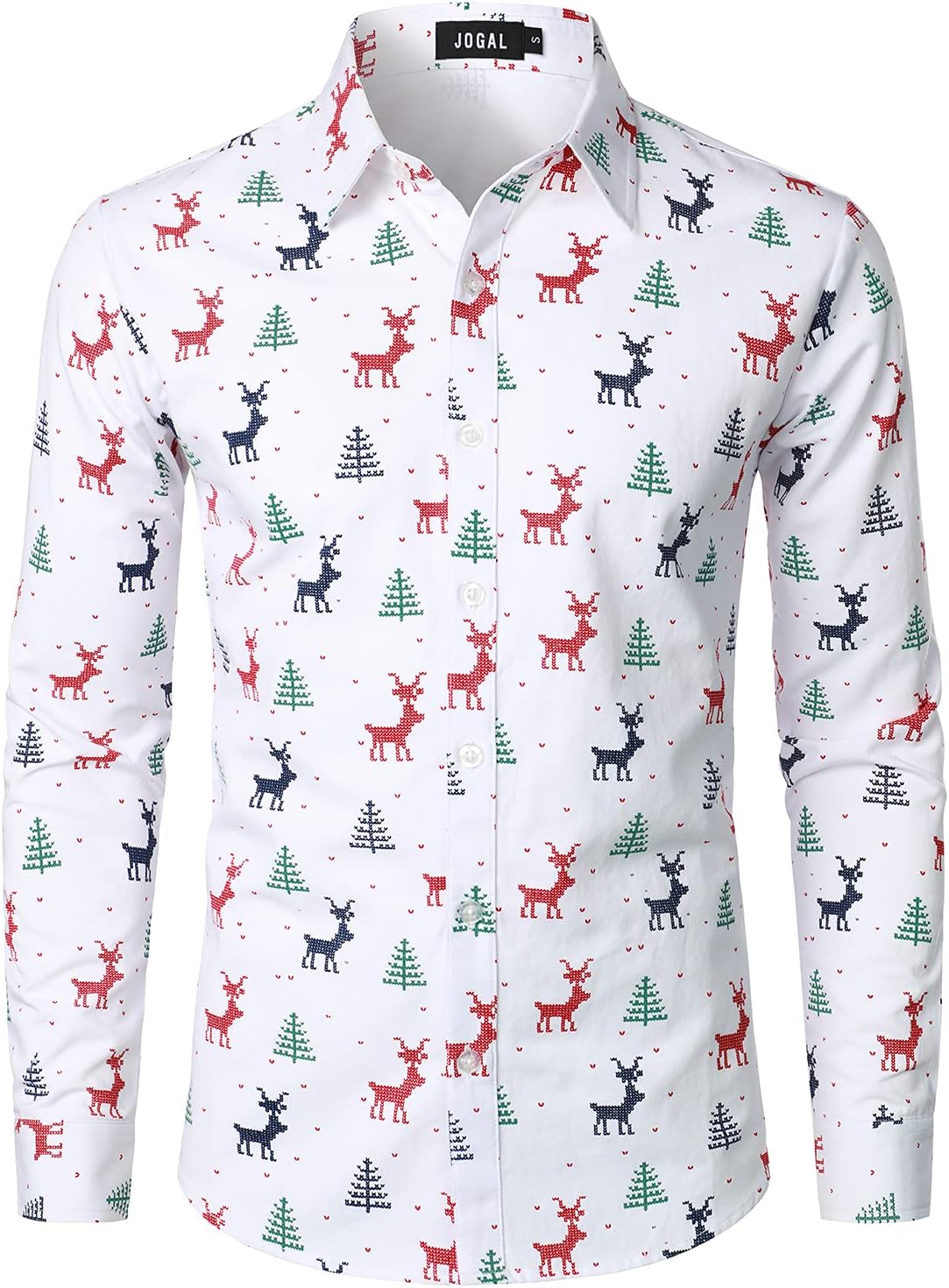 Mens Fun Christmas Print Santa Claus Shirts Long Sleeve Button Up Dress Shirts