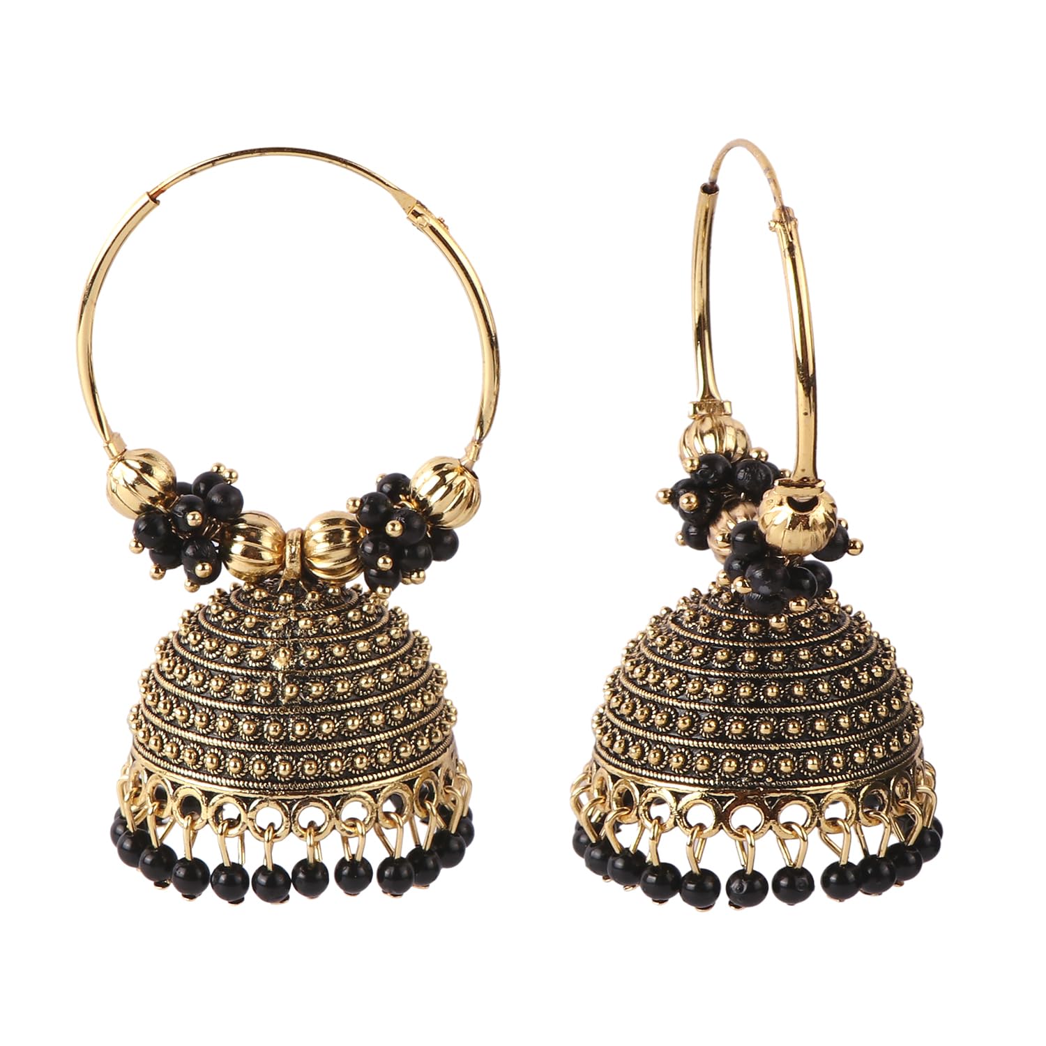Black Traditonal Ethnic Studded Gold Platted Big Oxxidize Dome Shaped Jhumka Jhumki Earrings For Women & Girls (B0D38BS6Z5) Amazon Price History, Amazon Price Tracker