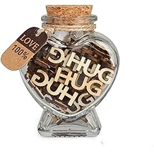 Hugs in a Jar,Jar of Hugs Gift for Birthday,Anniversary,Christmas,Valentine's Day,Thanksgiving. HUG Wooden Cutout Letter Gifts for Parents and Relatives,Friends.(HUG(Heart-shaped bottle))