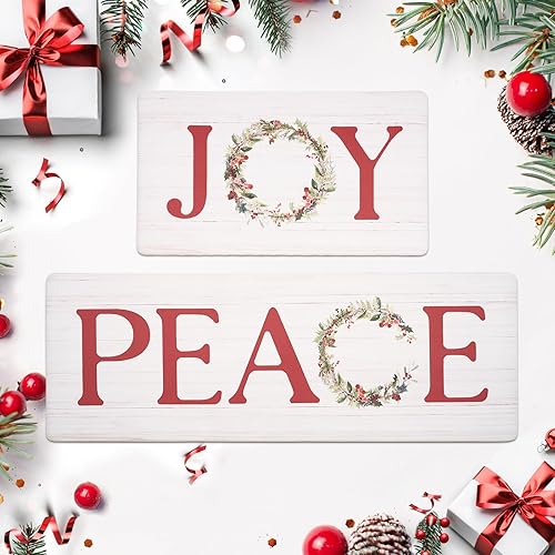 FRESHMINT Juego de 2 tapetes de cocina navideños para piso, antifatiga, impermeables y antideslizantes, acolchados, lavables, cómodos, para