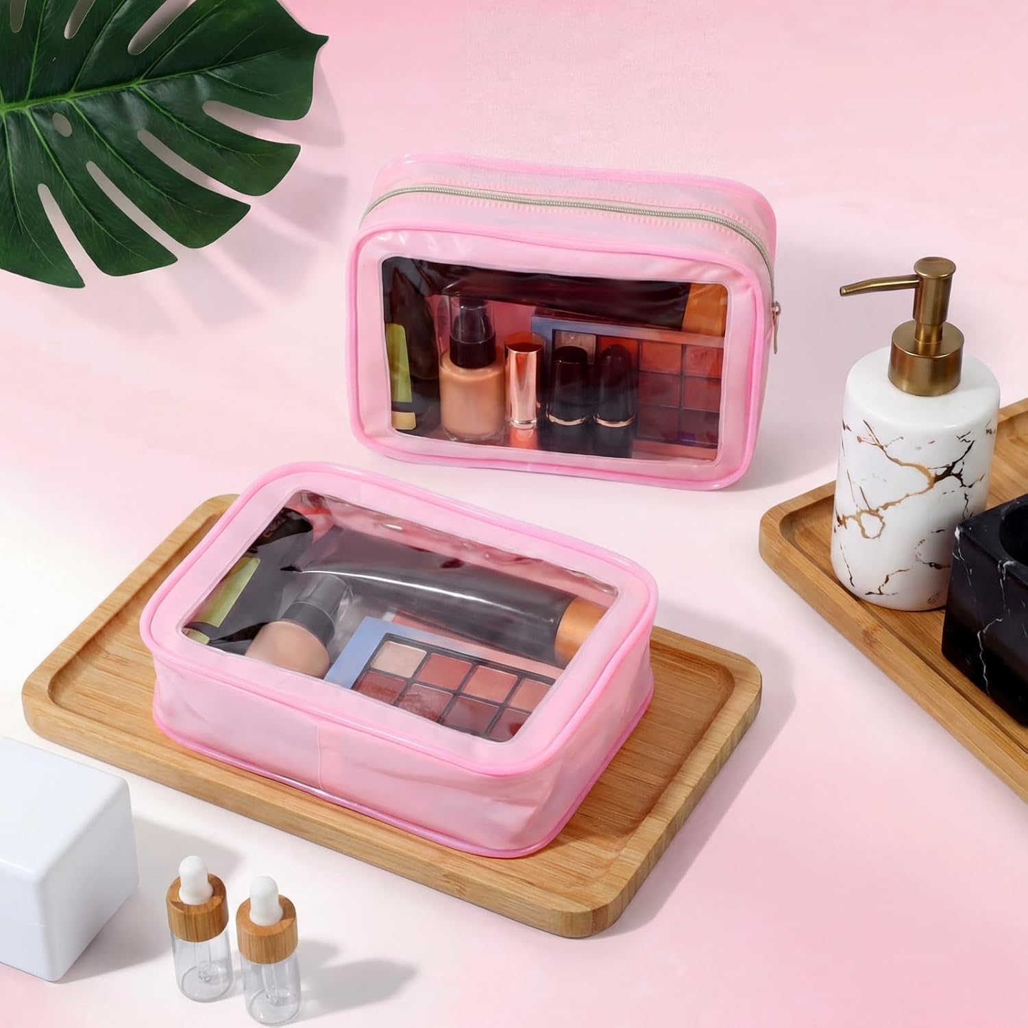 Hsei 6 Pcs Clear Makeup Bags Diaper Bag Organizer Travel Toiletry Bags with Zipper Clear Cosmetic Organizer Car Storage Pouch Bridesmaid Gift for Women Beach Vacation (Pink)