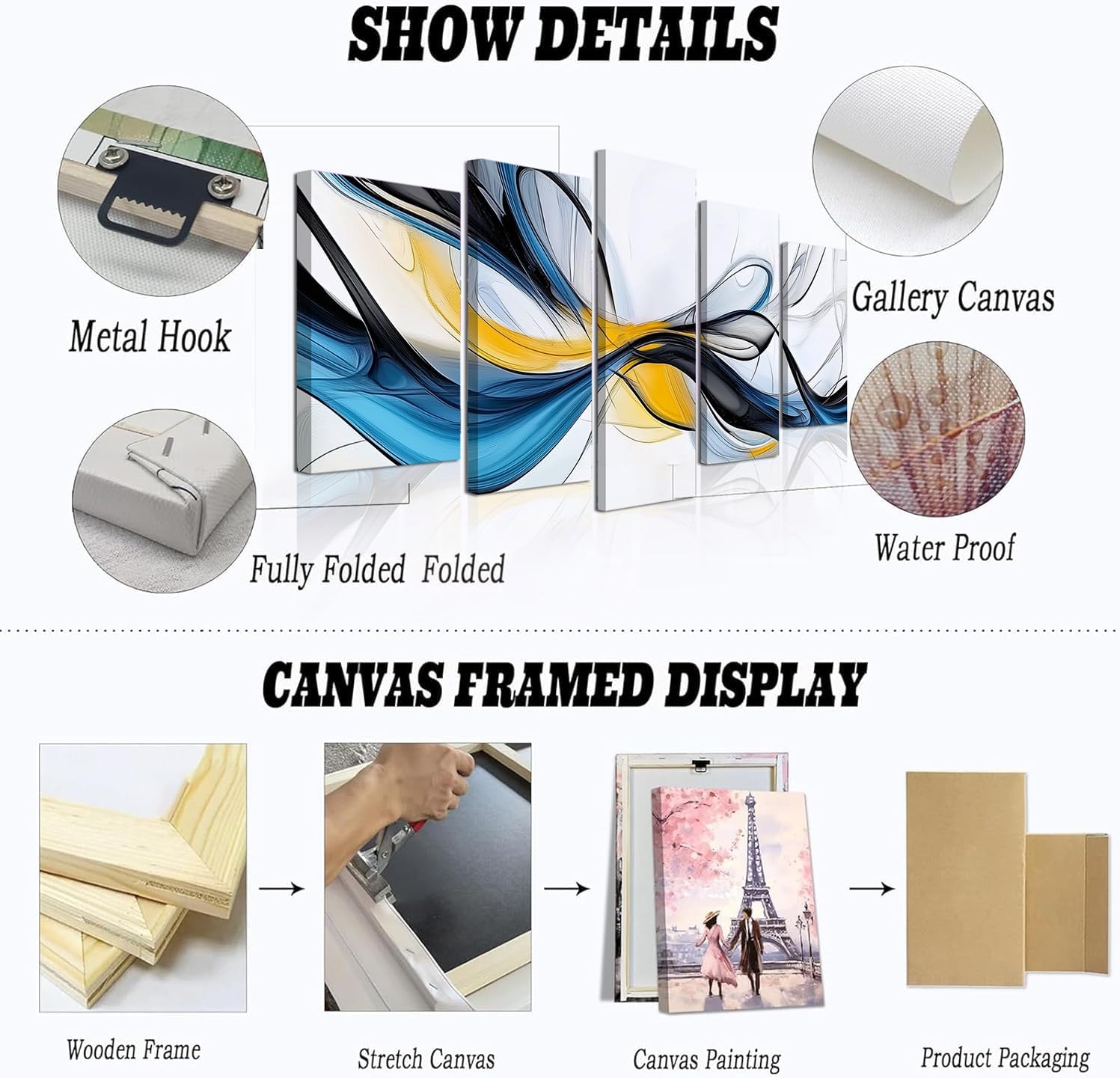 CXHOSTENT Blue Abstract Wall Decor 5 Pieces Blue Grey and Black Picture Prints Large Abstract Canvas Wall Art Painting Modern Artwork for Home Decor Framed (Green, 8x14inx2 8x18inx2 8x22inx1)