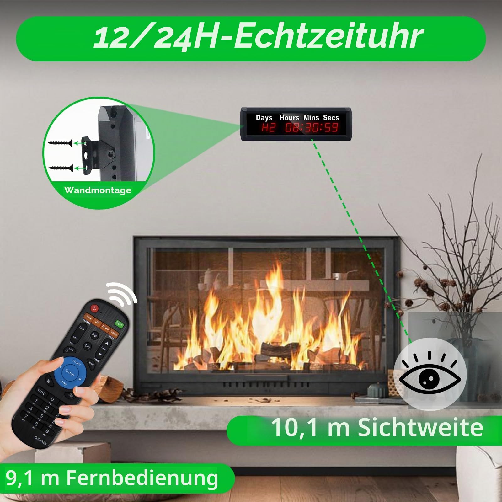 YZ Großer 999-Tage-Countdown-Timer, Digitale Countdown-Uhr mit Fernbedienung, 12/24H Echtzeit, Ereignis-Countdown-Uhr, Countdown-Kalender für Ruhestand, Hochzeit, Urlaub, Geburtstag, neues Baby