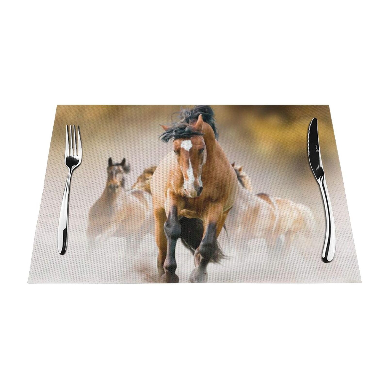 PVC Placemat Set of 4 PCS, 45x30 CM, Horses Printed Non-Slip Heat Resistant Place Mats for Kitchen Dining Table Indoor Outdoor